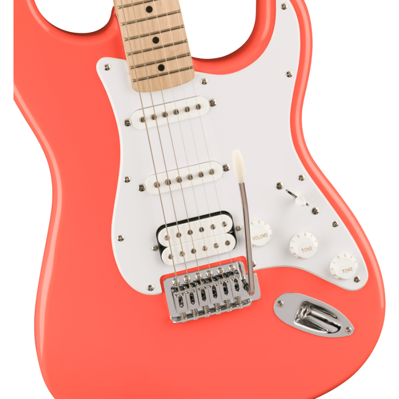 FENDER Squier Sonic® Stratocaster HSS, Maple Fingerboard, White Pickguard, Tahitian Coral - vai con la sigla