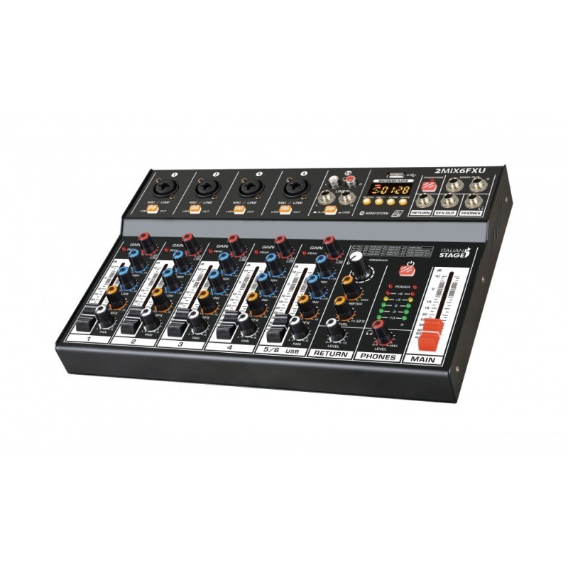ITALIAN STAGE IS 2MIX6FXU Mixer Audio Stereo, 6 Canali con DSP Effetti - vai con la sigla