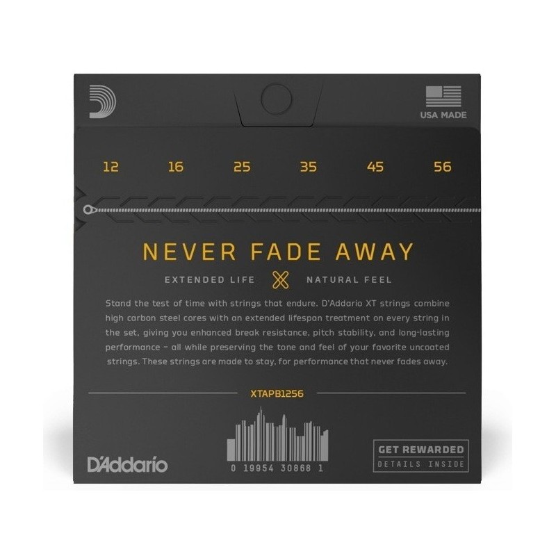 D'ADDARIO XTAPB1256 Set corde serie XT per chitarra acustica Phospor Bronze 12/56 - vai con la sigla
