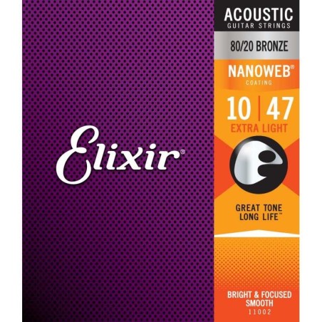 ELIXIR 11002 ACOUSTIC 80/20 BRONZE NANOWEB, corde per chitarra acustica - vai con la sigla