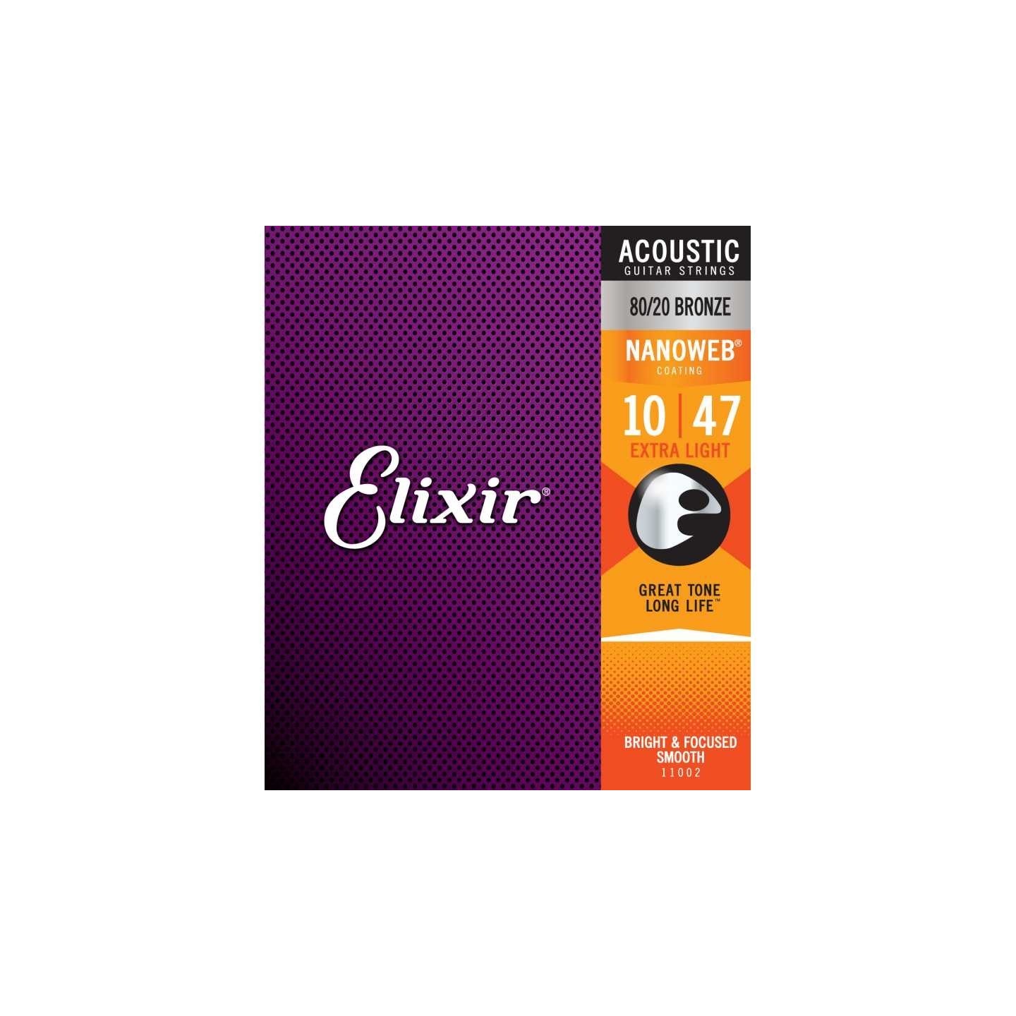 ELIXIR 11002 ACOUSTIC 80/20 BRONZE NANOWEB, corde per chitarra acustica - vai con la sigla