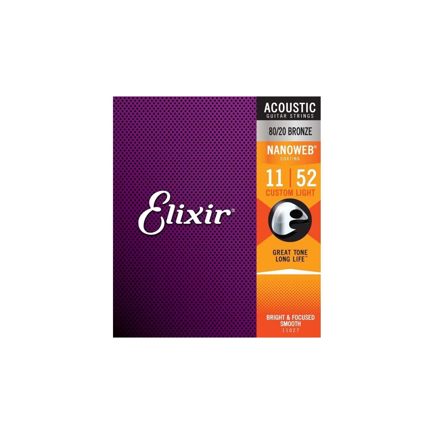 ELIXIR 11027 ACOUSTIC 80/20 Bronze Nanoweb, corde per chitarra acustica - vaiconlasigla