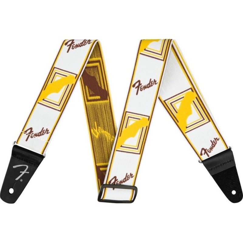 FENDER Tracolla Tortoise Shell con monogramma Weighless ™ da 2 pollici, White / Brown / Yellow - vai con la sigla