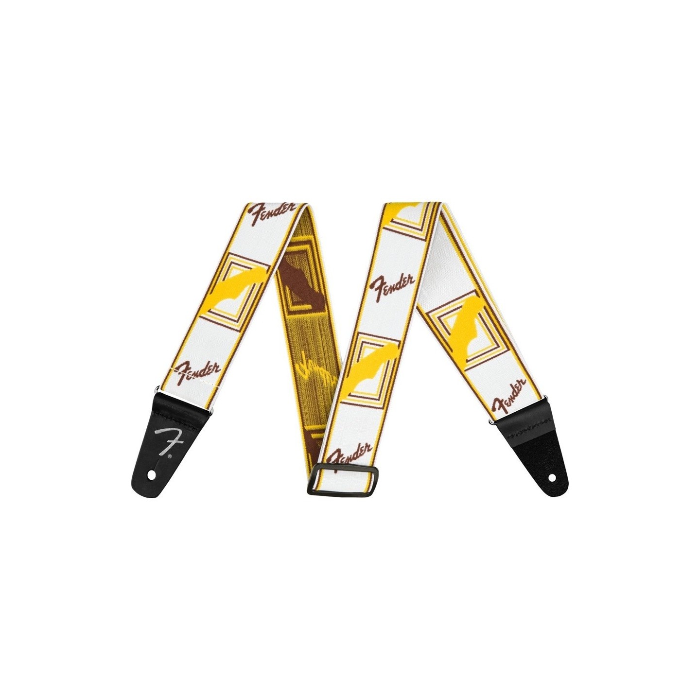 FENDER Tracolla Tortoise Shell con monogramma Weighless ™ da 2 pollici, White / Brown / Yellow - vai con la sigla