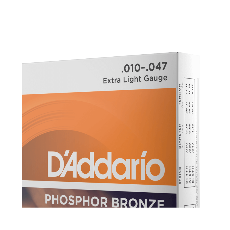 D'Addario EJ15 Phosphor Bronze Acoustic Guitar Strings, Extra Light, 10-47 - vai con la sigla