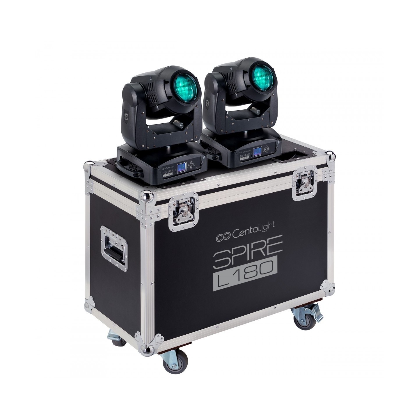SET 2 TESTE MOBILI LED BEAM CENTOLIGHT SPIRE L180 & FLIGHT CASE