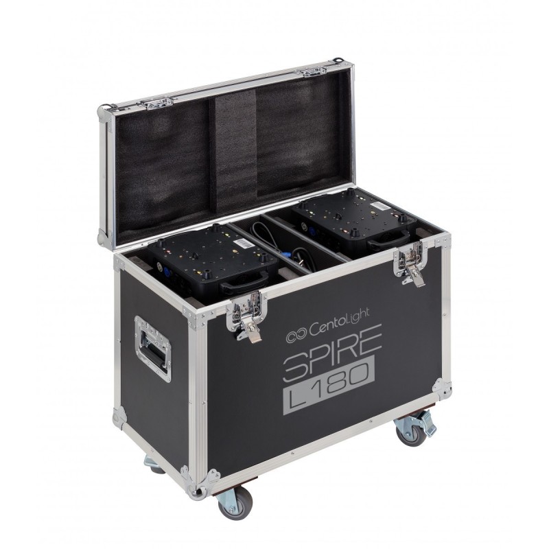 SET 2 TESTE MOBILI LED BEAM CENTOLIGHT SPIRE L180 & FLIGHT CASE