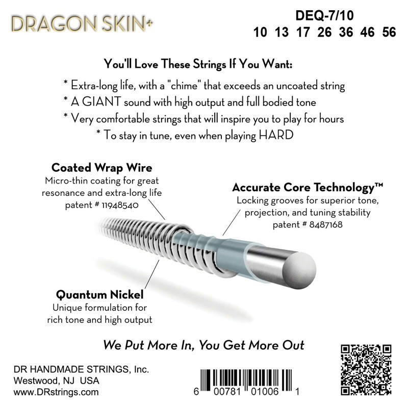 DR DEQ-7/10 Dragon Skin + - corde per chitarra elettrica - vai con la sigla