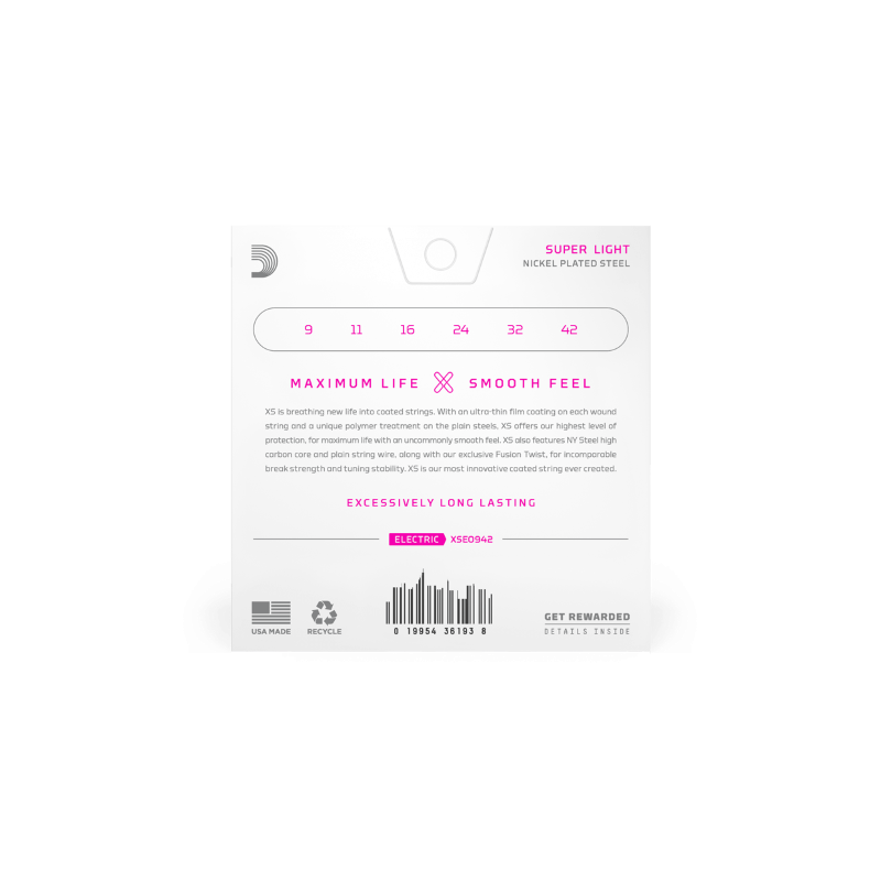 D'ADDARIO Corde rivestite XS Nickel per chitarra elettrica, scalatura Super Light 09-42 - vai con la sigla