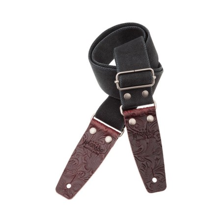 Magrabò Tracolla Stripe SC Entry Olded Nero 5 cm terminali Embossed Flores Bordeaux fibbia Argento Antico - vai con la s