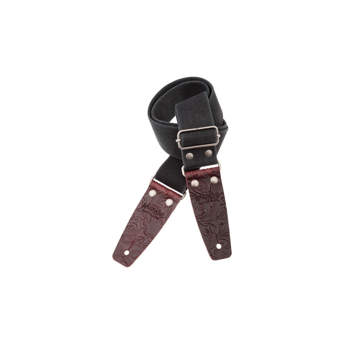 Magrabò Tracolla Stripe SC Entry Olded Nero 5 cm terminali Embossed Flores Bordeaux fibbia Argento Antico - vai con la s