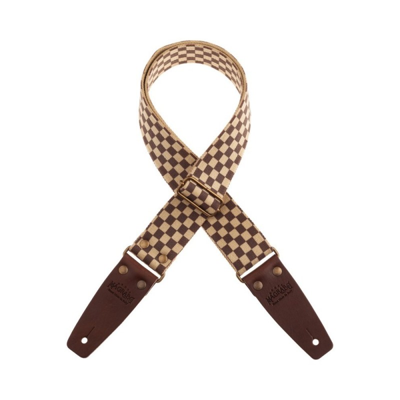Magrabò Tracolla Stripe SC Retrò Chess 5 cm terminali Marrone fibbia Ottone - vai con la sigla