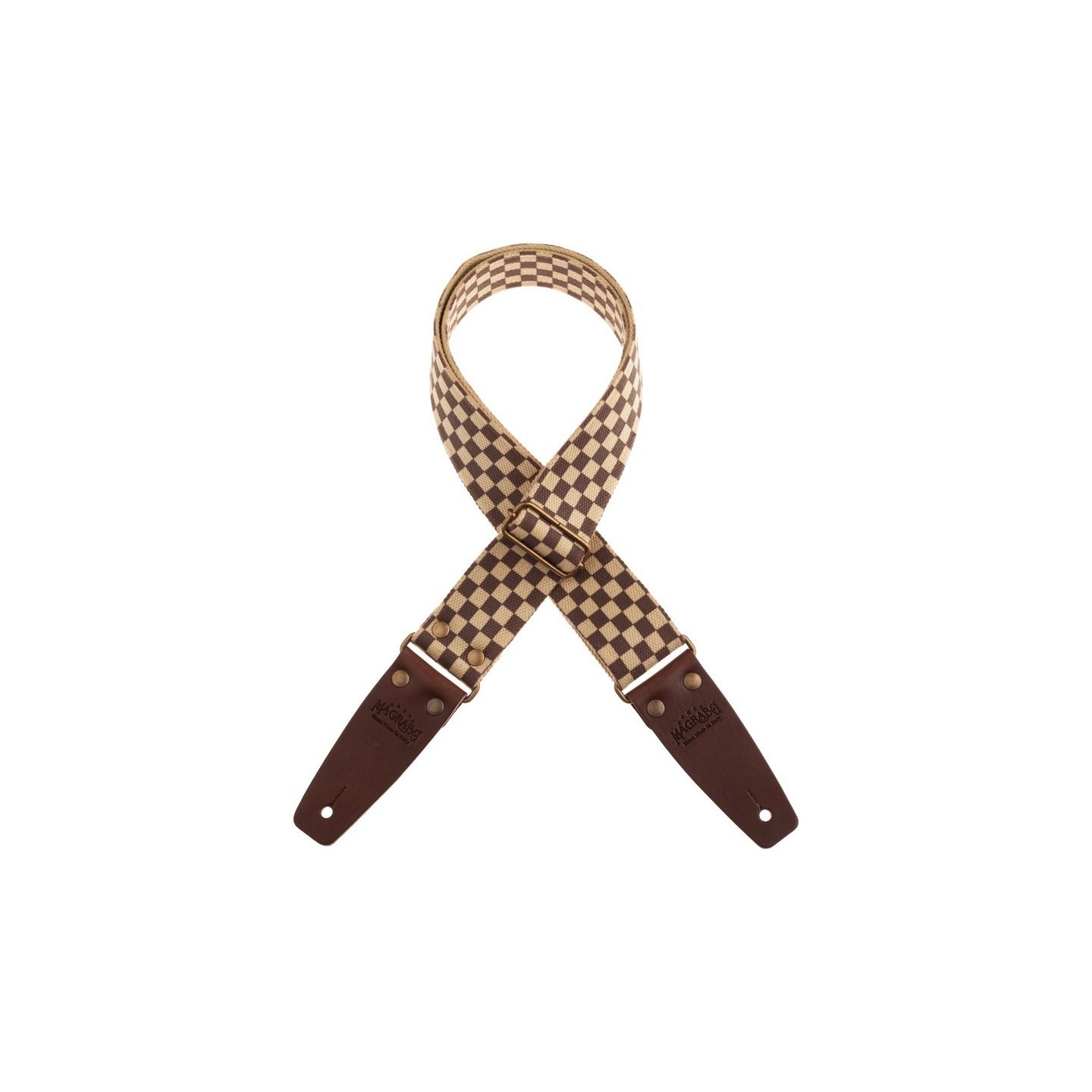 Magrabò Tracolla Stripe SC Retrò Chess 5 cm terminali Marrone fibbia Ottone - vai con la sigla