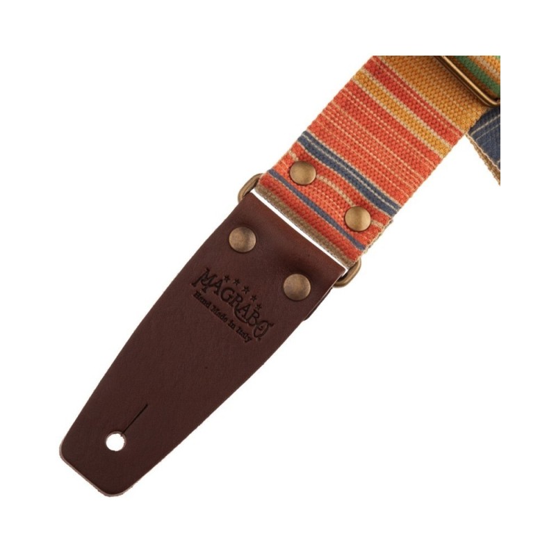 Magrabò Tracolla Stripe SC Retrò Rainbow 5 cm terminali Marrone fibbia Ottone - vai con la sigla