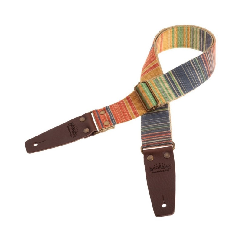 Magrabò Tracolla Stripe SC Retrò Rainbow 5 cm terminali Marrone fibbia Ottone - vai con la sigla