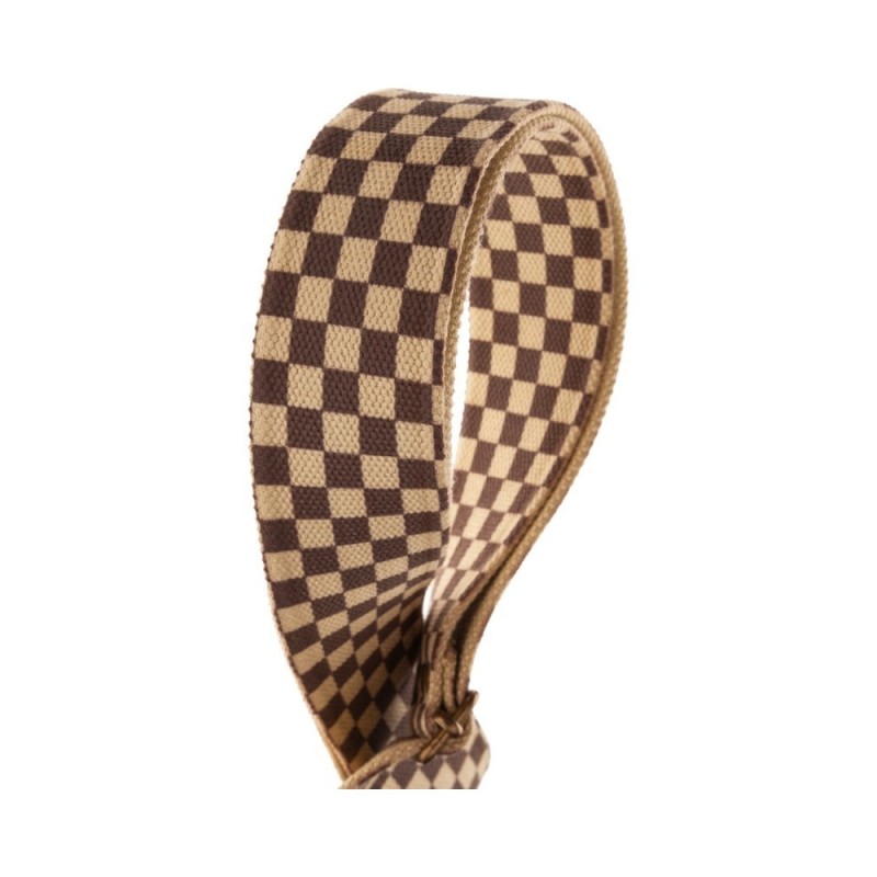 Magrabò Tracolla Stripe SC Retrò Chess 5 cm terminali Marrone fibbia Ottone - vai con la sigla