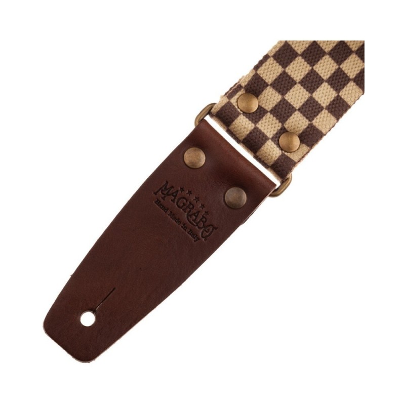 Magrabò Tracolla Stripe SC Retrò Chess 5 cm terminali Marrone fibbia Ottone - vai con la sigla