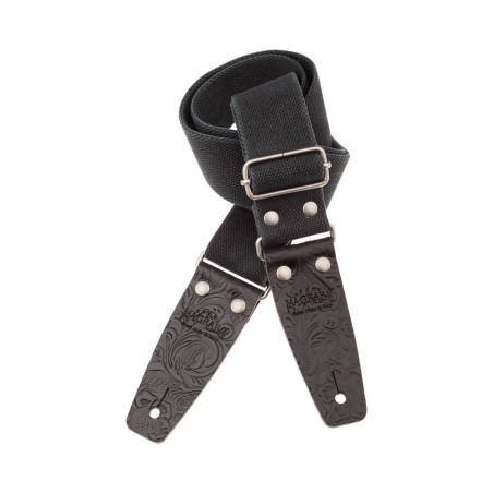 Magrabò Tracolla Stripe SC Entry Olded Nero 5 cm terminali Embossed Flores Nero fibbia Argento Antico - vai con la sigla
