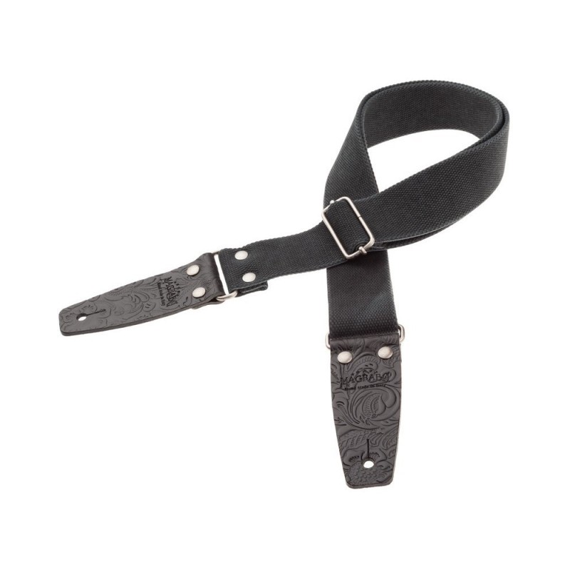 Magrabò Tracolla Stripe SC Entry Olded Nero 5 cm terminali Embossed Flores Nero fibbia Argento Antico - vai con la sigla