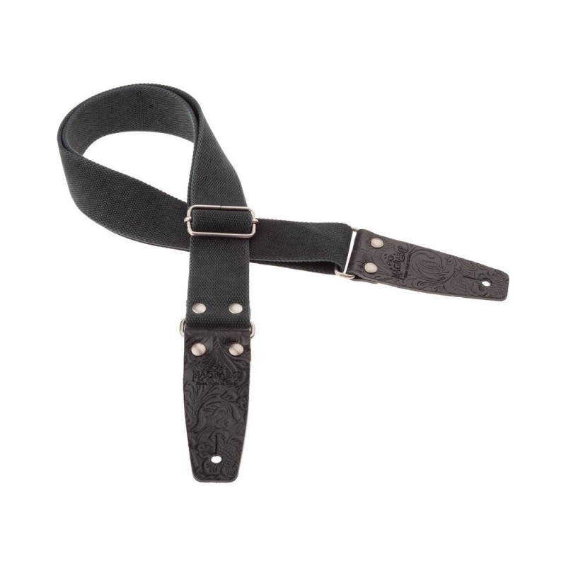 Magrabò Tracolla Stripe SC Entry Olded Nero 5 cm terminali Embossed Flores Nero fibbia Argento Antico - vai con la sigla