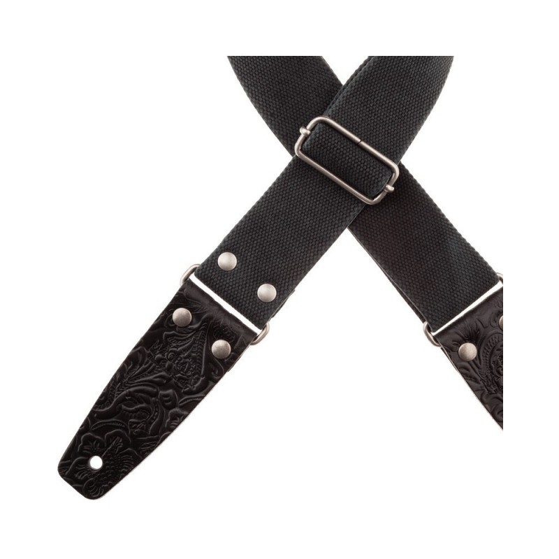 Magrabò Tracolla Stripe SC Entry Olded Nero 5 cm terminali Embossed Flores Nero fibbia Argento Antico - vai con la sigla