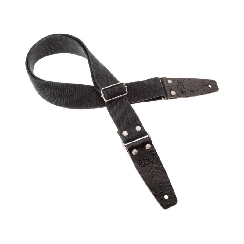 Magrabò Tracolla Stripe SC Entry Olded Nero 5 cm terminali Embossed Flores Nero fibbia Argento Antico - vai con la sigla