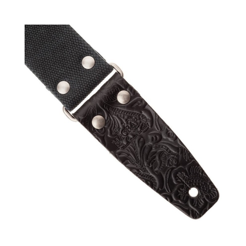 Magrabò Tracolla Stripe SC Entry Olded Nero 5 cm terminali Embossed Flores Nero fibbia Argento Antico - vai con la sigla