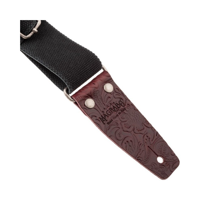 Magrabò Tracolla Stripe SC Entry Olded Nero 5 cm terminali Embossed Flores Bordeaux fibbia Argento Antico - vai con la s