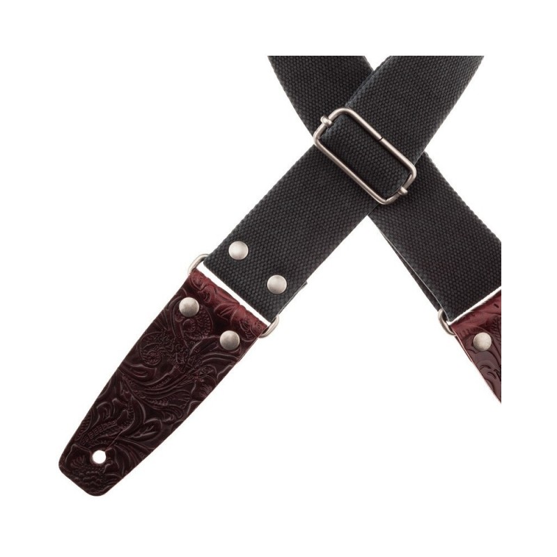 Magrabò Tracolla Stripe SC Entry Olded Nero 5 cm terminali Embossed Flores Bordeaux fibbia Argento Antico - vai con la s