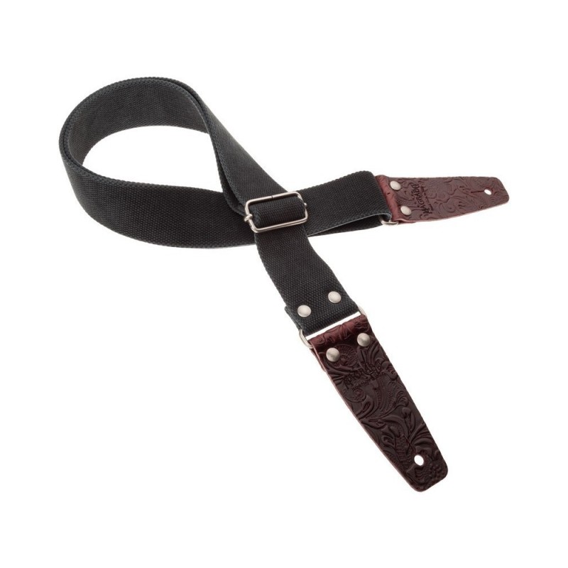 Magrabò Tracolla Stripe SC Entry Olded Nero 5 cm terminali Embossed Flores Bordeaux fibbia Argento Antico - vai con la s