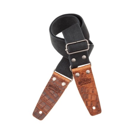 Magrabò Tracolla Stripe SC Entry Olded Nero 5 cm terminali Embossed Cocco Pros Marrone fibbia Argento Antico - vai con l
