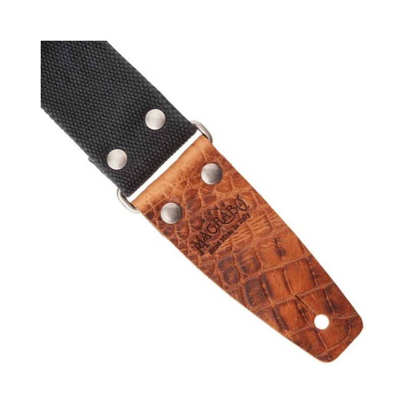 Magrabò Tracolla Stripe SC Entry Olded Nero 5 cm terminali Embossed Cocco Pros Marrone fibbia Argento Antico - vai con l