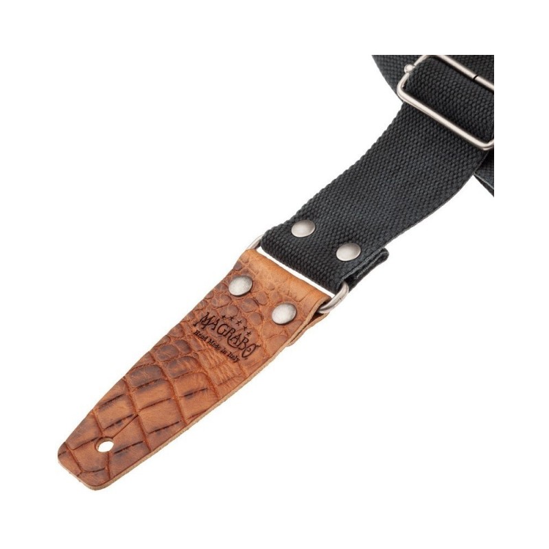 Magrabò Tracolla Stripe SC Entry Olded Nero 5 cm terminali Embossed Cocco Pros Marrone fibbia Argento Antico - vai con l