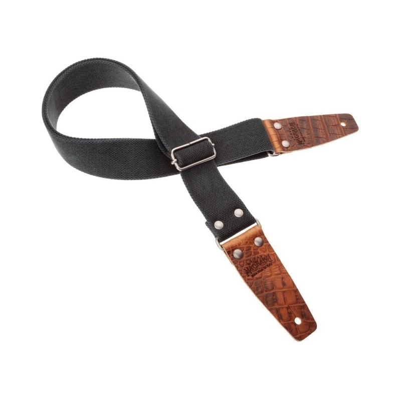 Magrabò Tracolla Stripe SC Entry Olded Nero 5 cm terminali Embossed Cocco Pros Marrone fibbia Argento Antico - vai con l