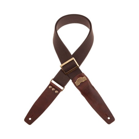 Magrabò Tracolla Stripe SC Cotton Marrone 5 cm terminali Twinkle Marrone Scuro, fibbia Recta Ottone - vai con la sigla