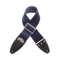 Magrabò Tracolla Stripe SC Cotton Washed Blu 8 cm terminali Core Nero, fibbia Recta Argento - vai con la sigla