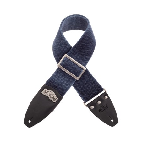 Magrabò Tracolla Stripe SC Cotton Washed Blu 8 cm terminali Core Nero, fibbia Recta Argento - vai con la sigla