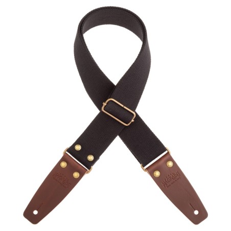 Magrabò Tracolla Stripe SC Entry Nero 5 cm terminali Marrone Scuro fibbia Ottone Antico - vai con la sigla