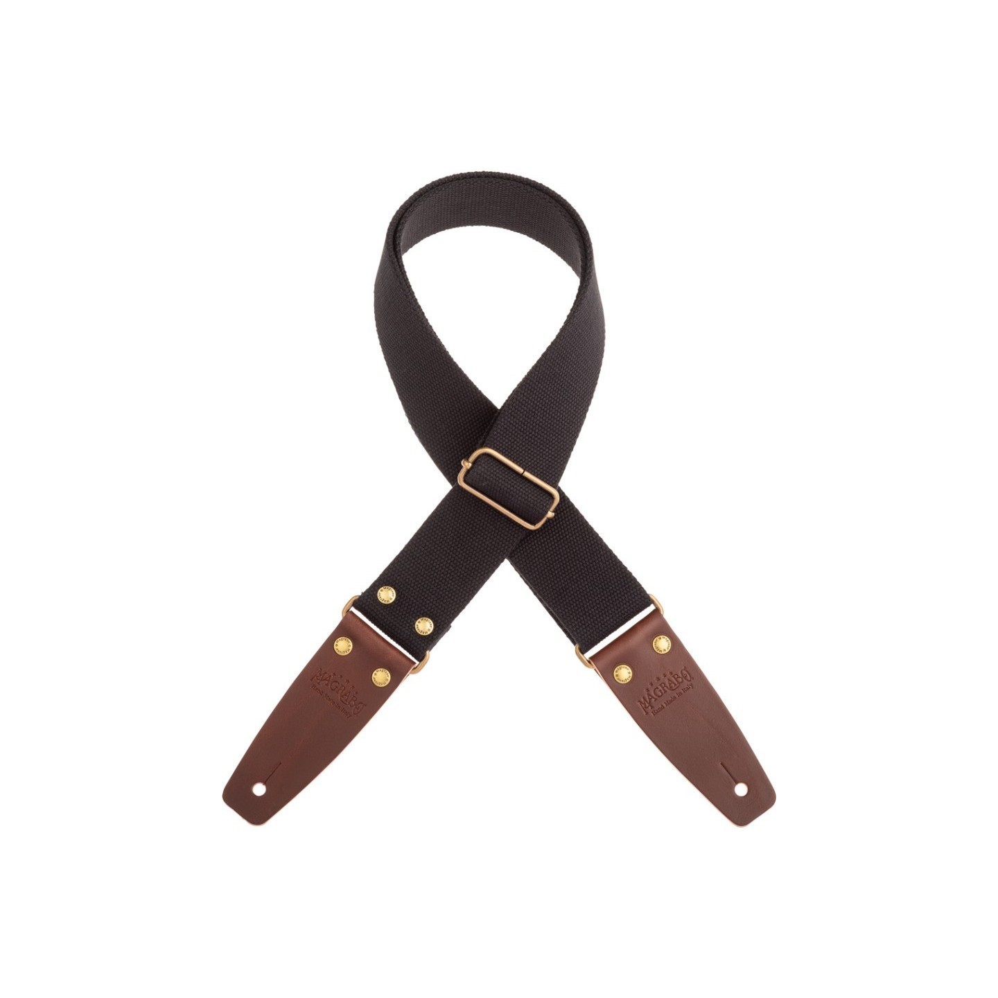 Magrabò Tracolla Stripe SC Entry Nero 5 cm terminali Marrone Scuro fibbia Ottone Antico - vai con la sigla