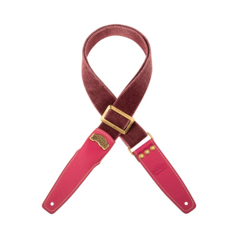 Magrabò Tracolla Stripe SS Cotton Washed Bordeaux 5 cm terminali Colors Orchidea, fibbia Recta Ottone - vai con la sigla