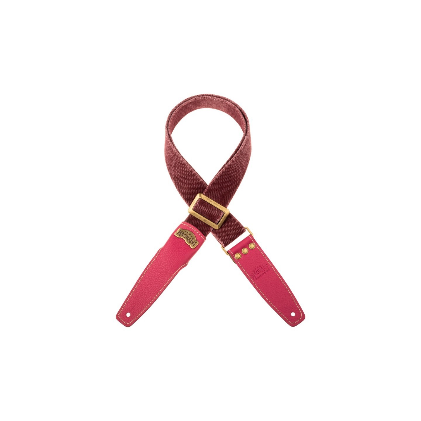 Magrabò Tracolla Stripe SS Cotton Washed Bordeaux 5 cm terminali Colors Orchidea, fibbia Recta Ottone - vai con la sigla