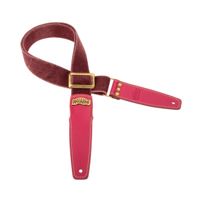 Magrabò Tracolla Stripe SS Cotton Washed Bordeaux 5 cm terminali Colors Orchidea, fibbia Recta Ottone - vai con la sigla