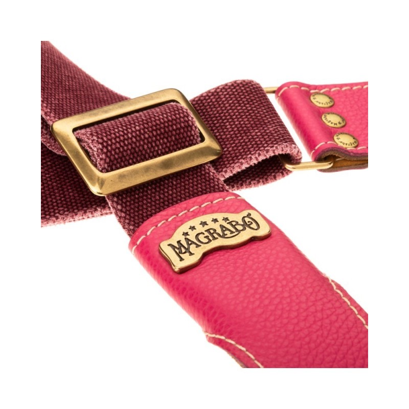 Magrabò Tracolla Stripe SS Cotton Washed Bordeaux 5 cm terminali Colors Orchidea, fibbia Recta Ottone - vai con la sigla