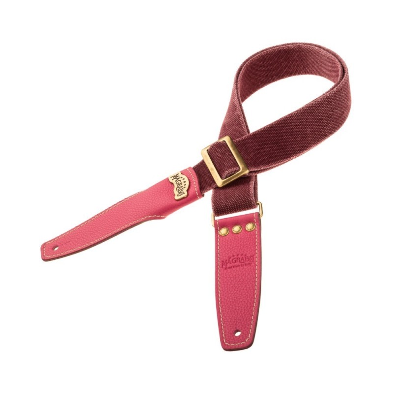 Magrabò Tracolla Stripe SS Cotton Washed Bordeaux 5 cm terminali Colors Orchidea, fibbia Recta Ottone - vai con la sigla