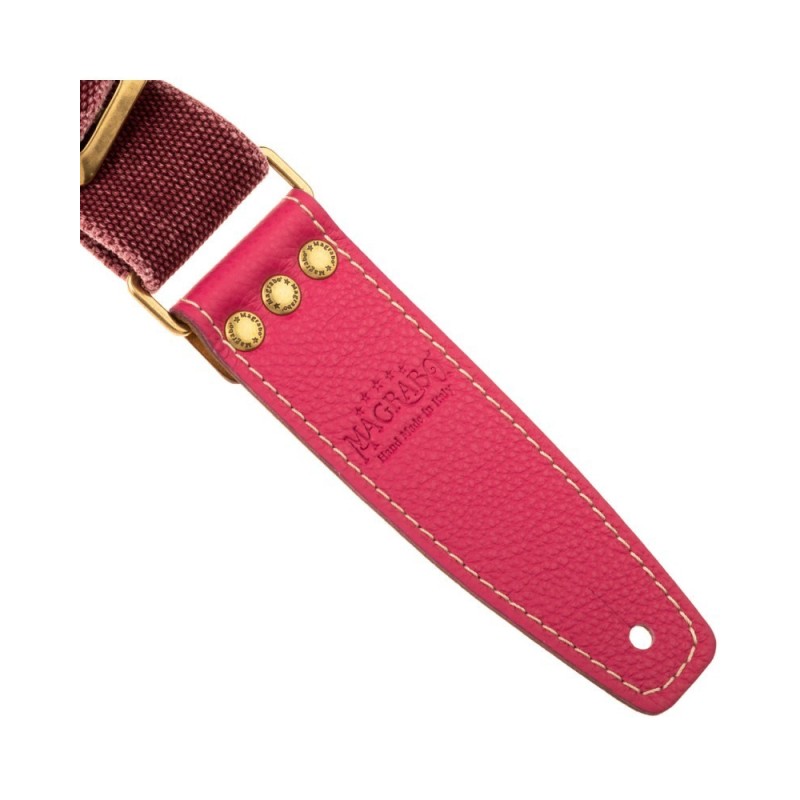 Magrabò Tracolla Stripe SS Cotton Washed Bordeaux 5 cm terminali Colors Orchidea, fibbia Recta Ottone - vai con la sigla
