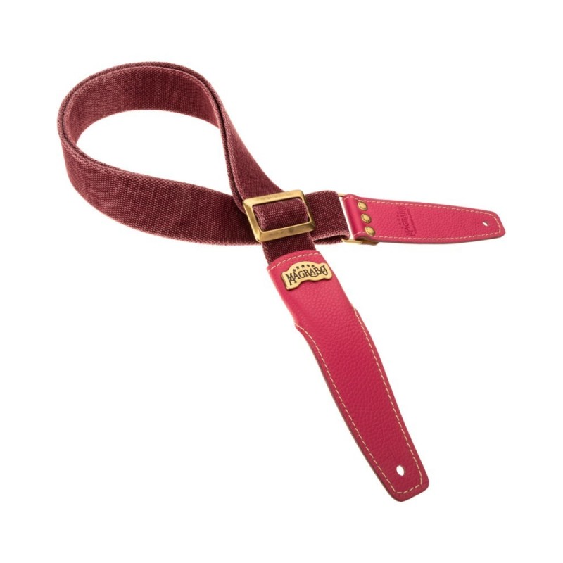 Magrabò Tracolla Stripe SS Cotton Washed Bordeaux 5 cm terminali Colors Orchidea, fibbia Recta Ottone - vai con la sigla