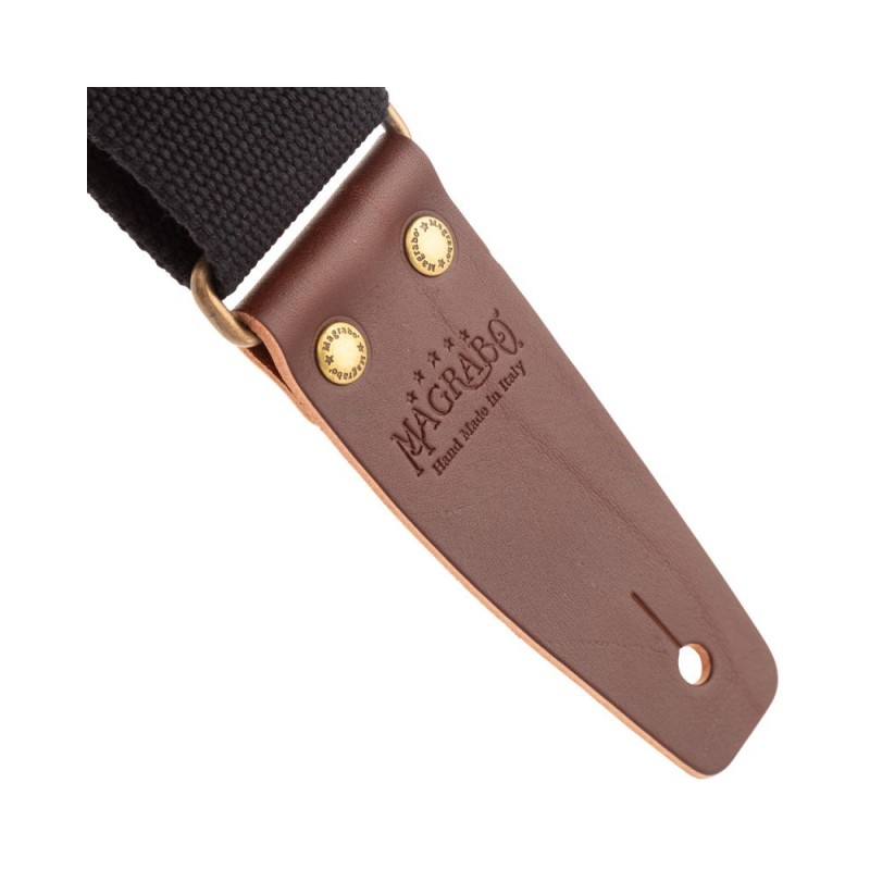 Magrabò Tracolla Stripe SC Entry Nero 5 cm terminali Marrone Scuro fibbia Ottone Antico - vai con la sigla