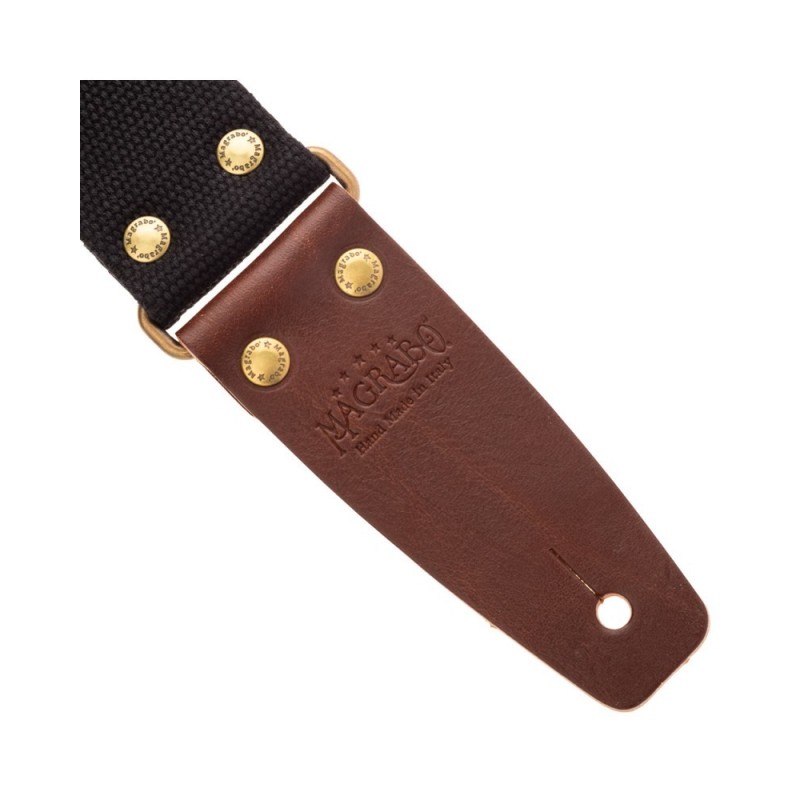 Magrabò Tracolla Stripe SC Entry Nero 5 cm terminali Marrone Scuro fibbia Ottone Antico - vai con la sigla