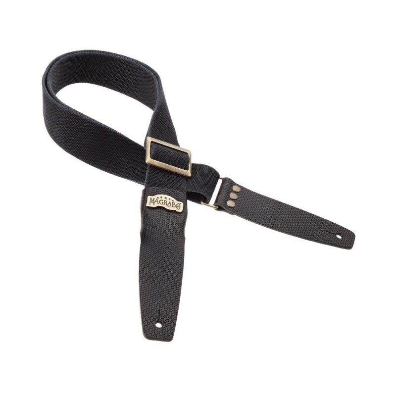 Magrabò Tracolla Stripe SC Cotton Washed Nero 5 cm terminali Twinkle Nero, fibbia Recta Ottone - vai con la sigla