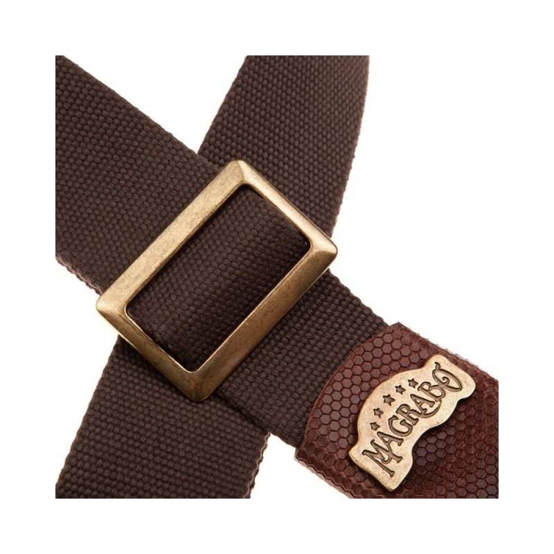 Magrabò Tracolla Stripe SC Cotton Marrone 5 cm terminali Twinkle Marrone Scuro, fibbia Recta Ottone - vai con la sigla